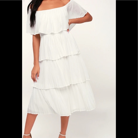 Lulu’s Gala ready white off shoulder midi dress - Picture 2 of 6